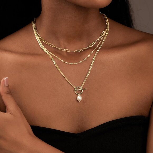 Women's Stackable Dainty Gold Plated Trendy Circle Chain Pendant Necklace - Picture 3 of 8